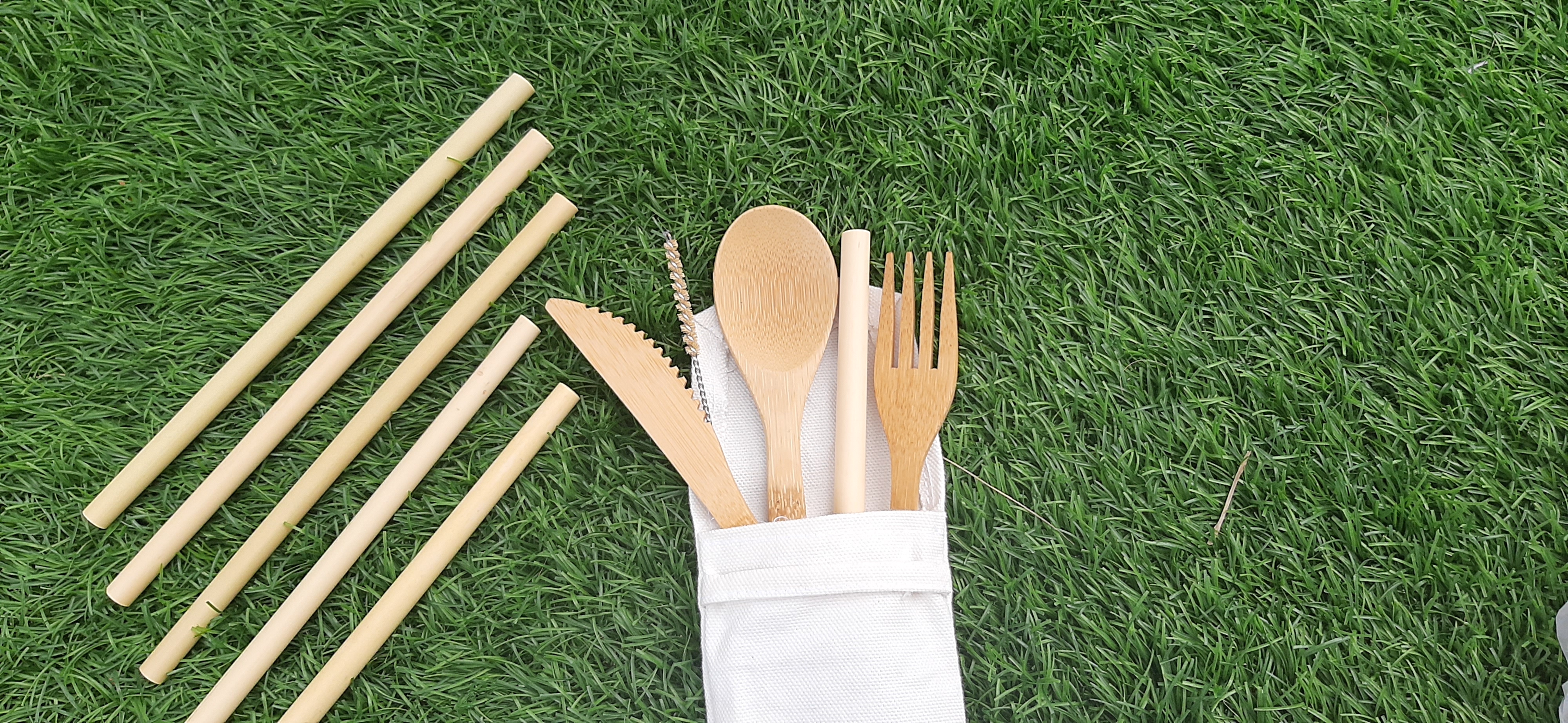Bộ túi vải gập miệng đựng dao thìa dĩa ống hút tre