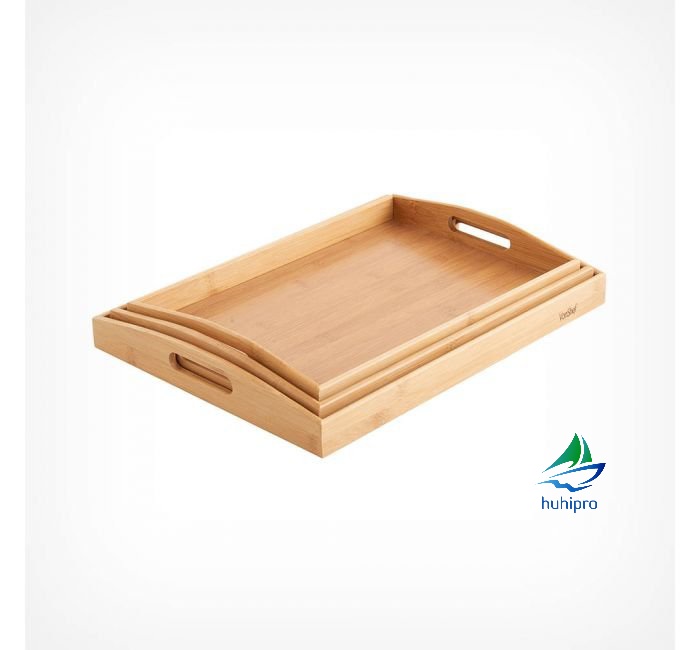 Khay tre đa năng có tay cầm kiểu 2 có kích thước 33x23x5cm