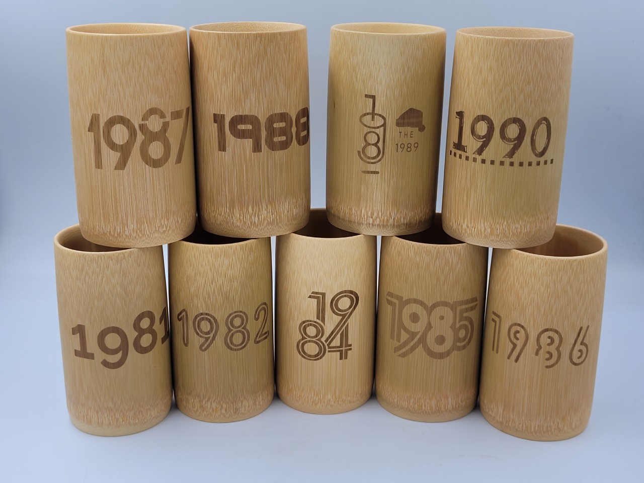 Cốc tre, ly tre D6H12cm quà tặng khắc theo năm sinh từ năm 1980 đến 1990