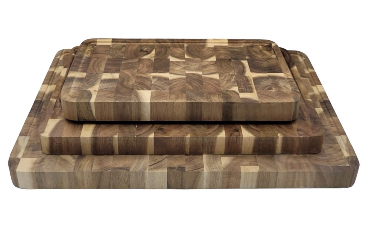 Bộ 3 thớt gỗ keo ghép kiểu teak cao cấp kèm giá đỡ