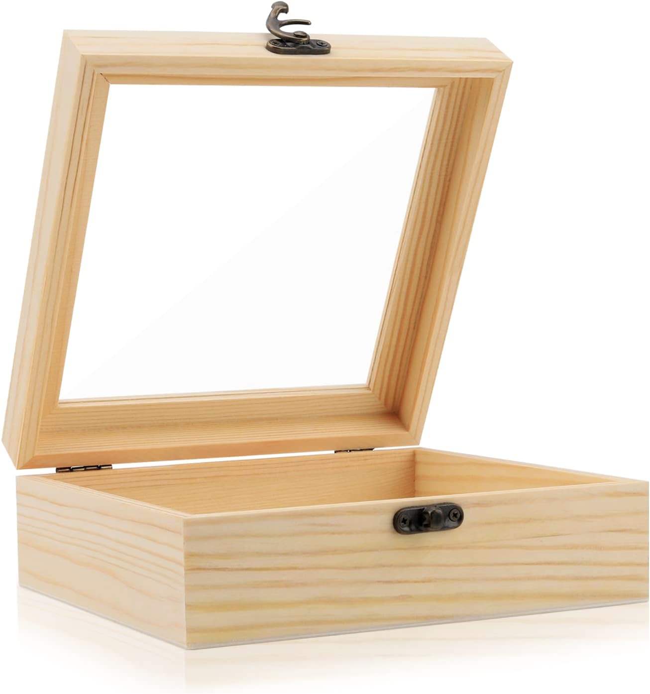 Hộp gỗ thông mica móc khóa 20x20x7.8 cm